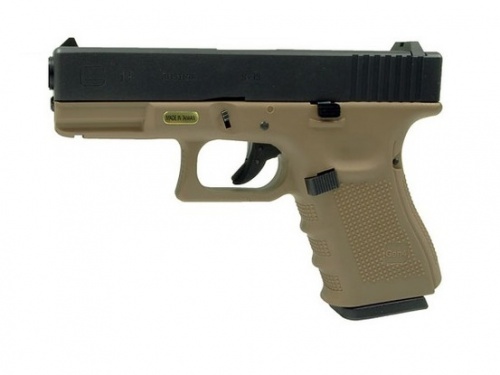 Модель пистолета (WE) GLOCK 19 gen4 TAN, металл слайд, сменные накладки,  WE-G002B-TAN